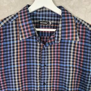 St. Croix Dress Shirt Mens 2XLT Made in Italy  Cotton Rainbow‎ Check Gauze